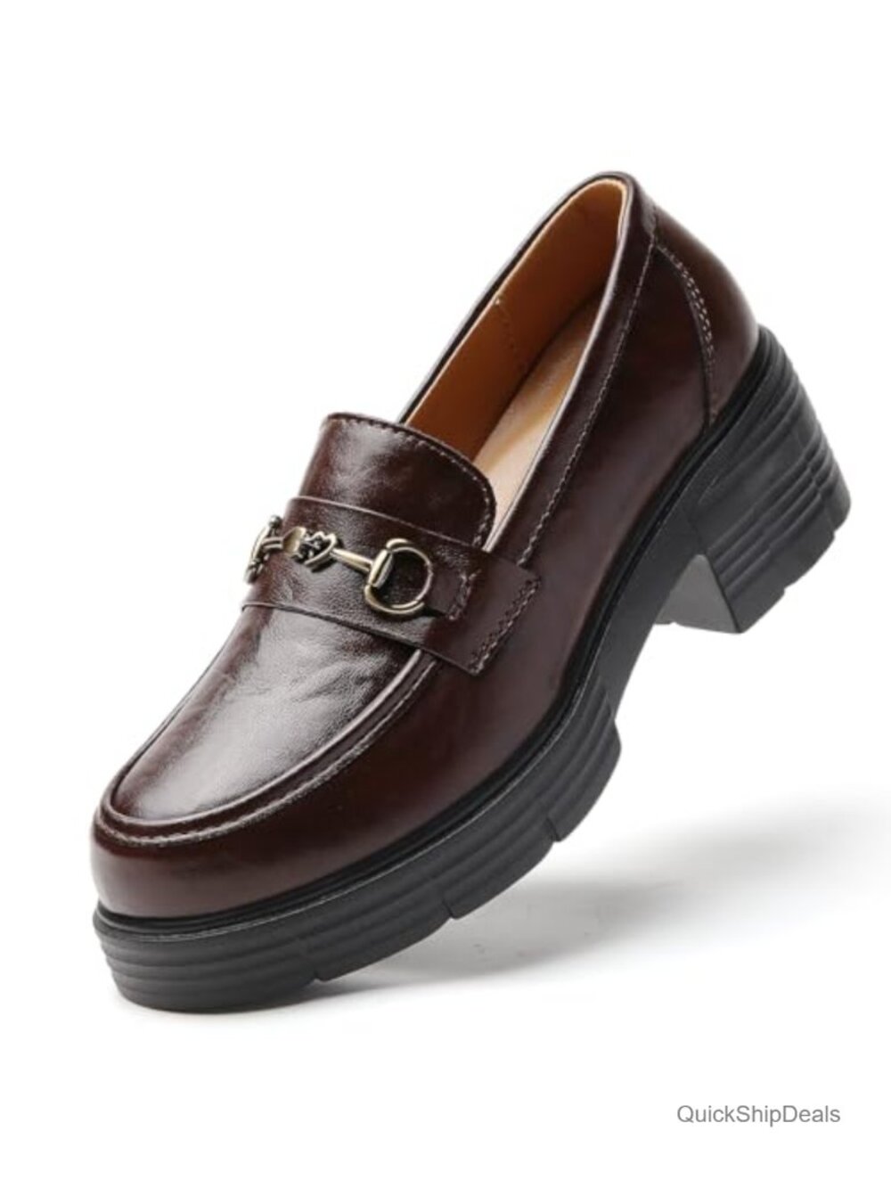 Women's Faux Leather Horsebit Platform Loafers Chunky Block Heel Slip On